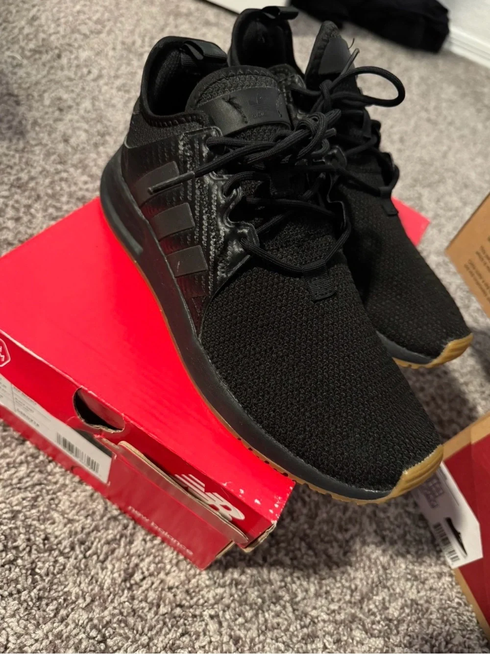 adidas Men’s Black Knit Athletic Sneakers with Gum Toe Accent